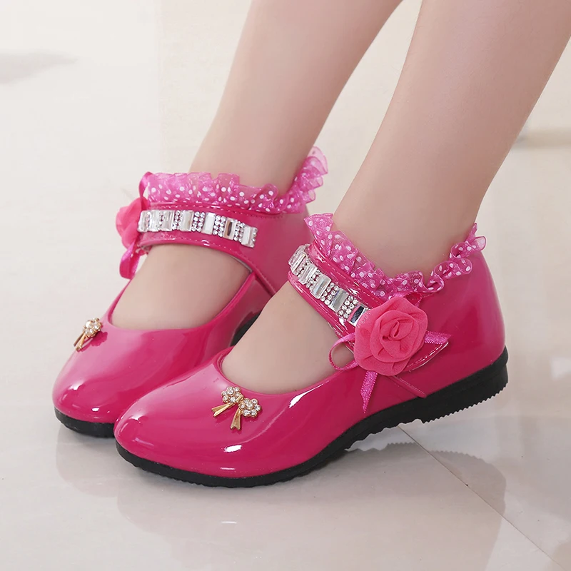 

2021 New Children Elegant Princess PU Leather Sandals Kids Girls Wedding Dress Party Beaded Shoes For Girls