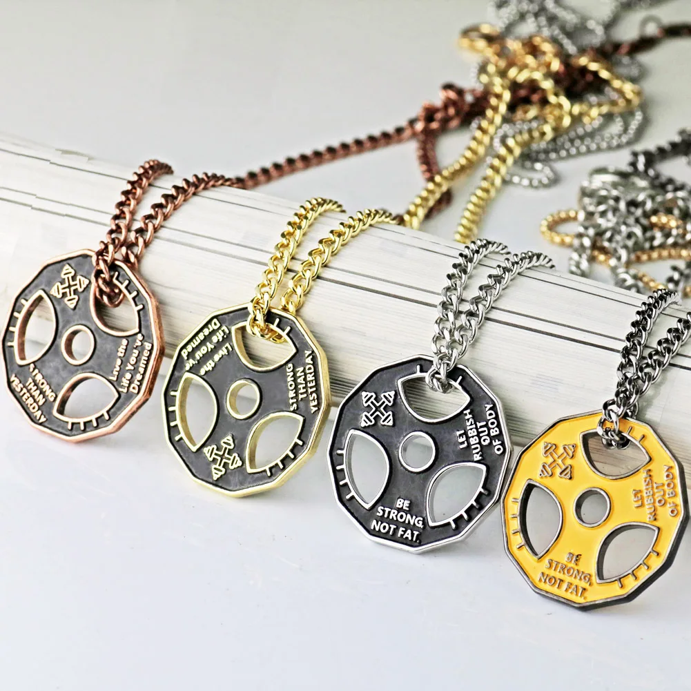 Dumbbell Tablet Men's Necklace Steering Wheel Fitness Pendant Stainless Steel Chain Link Necklaces Sports Exercise Jewelry | Украшения