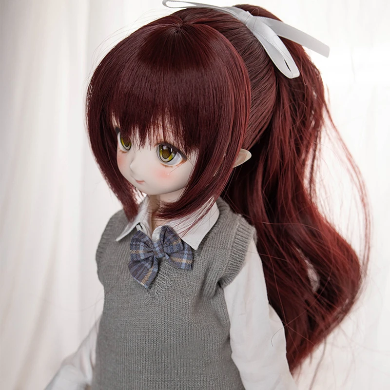

Red Wine Ponytail Wig for 1/3 BJD SD MDD Doll New Cartoon Anime Quadratic Element Bangs Ponytail Lovely Wig Toy Doll Accessories