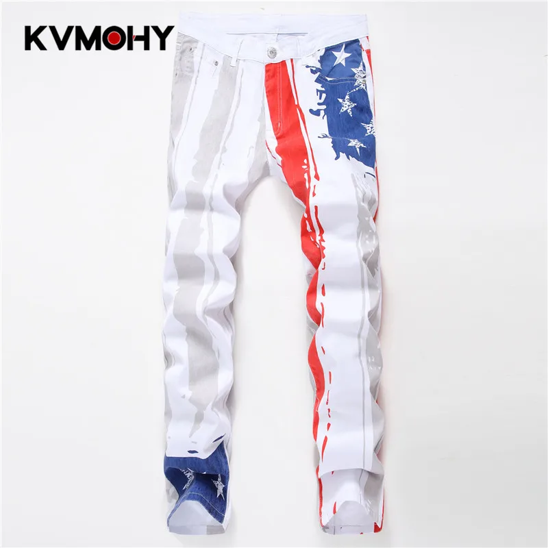 

Jeans For Men fashion Skinny Jeans Male Stretch Printing White Jean Clothes Streetwear Spring Summer Pants Man Hip Hop Pantalon