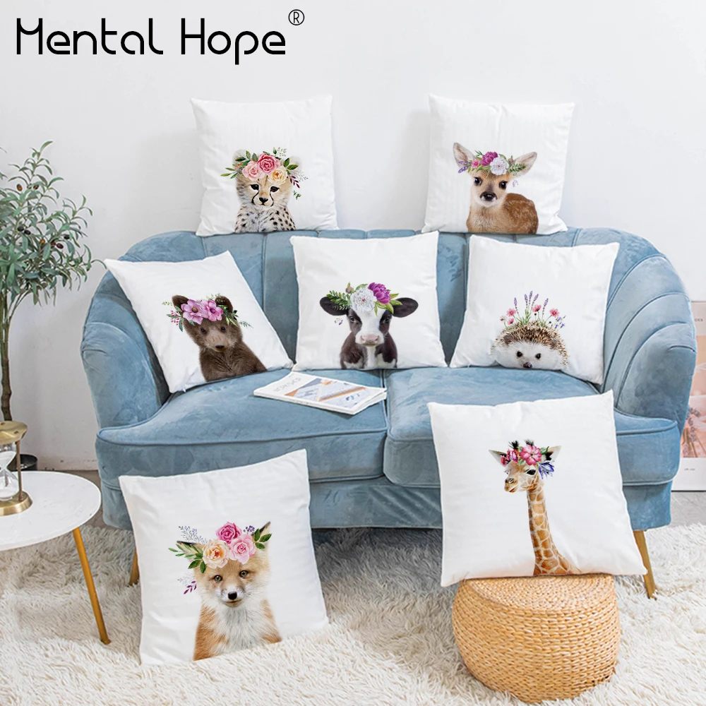 Декоративный чехол для подушки с мультяшным принтом плюшевая квадратная