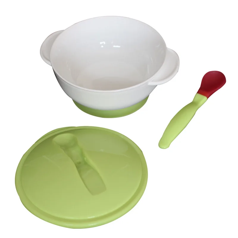 

Baby Anti-Slip Snack Catcher Baby Drop-Resistant Dual Handle Suction Bowl Temperature Spoon Kit Children's Training Bowl