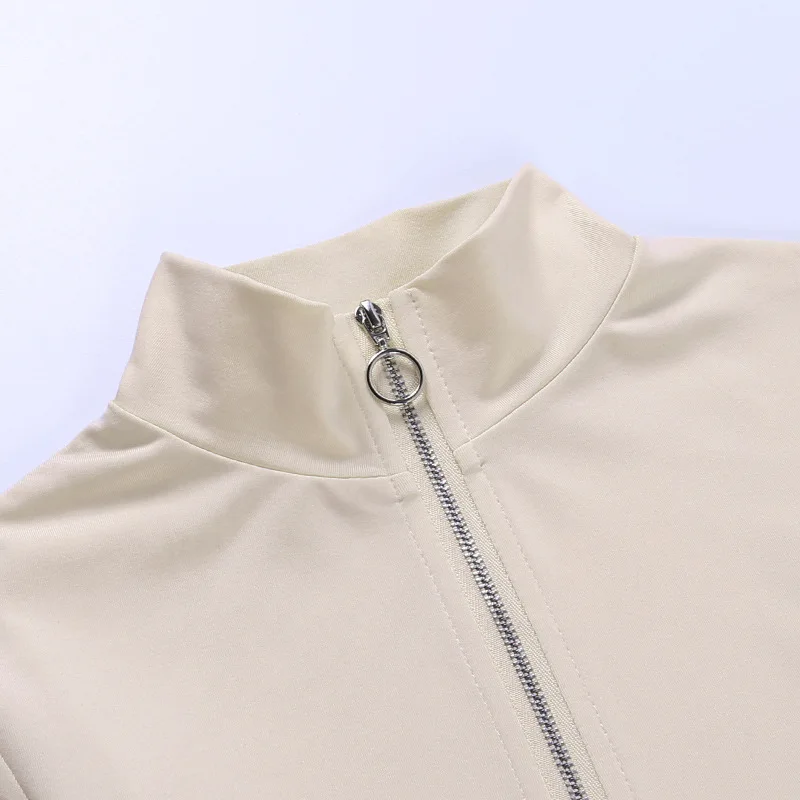 

Plugalong Zipper Up Turtleneck Women Crop Top Long Sleeve Bodycon Tee Shirts Solid Streetwear Cropped Tshirts Night Club Autumn
