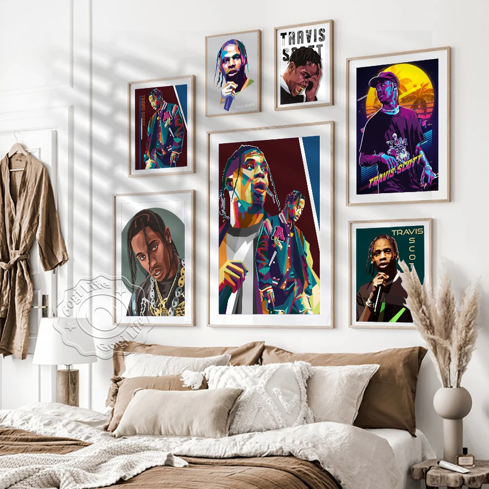 

Travis Scot Canvas Painting Art Poster, Star Rapper 2Pac Vintage Art Portrait Wall Picture, Hip Hop Rap Music Singer Decor Mural