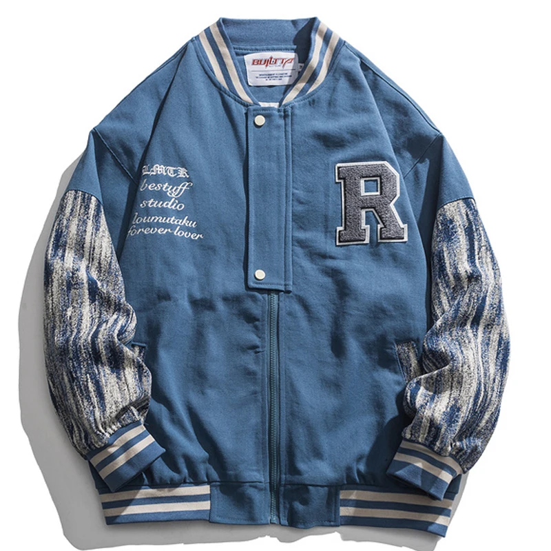 

Men Furry Letter Embroidery Varsity Jacket Harajuku Patchwork Baseball Streetwear Unisex Oversized V-neck Couple Cotton Jackets
