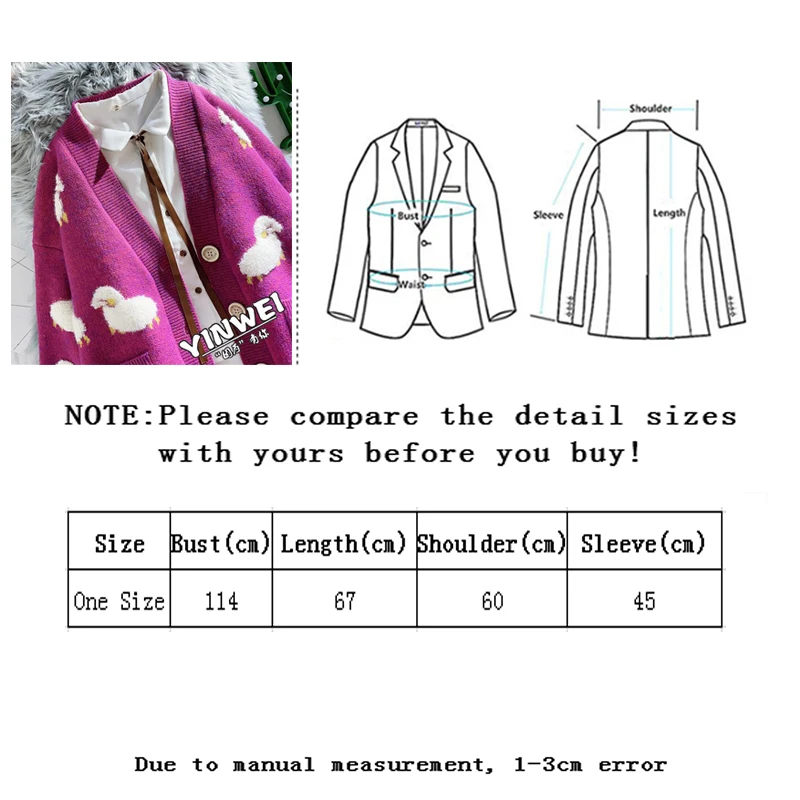 

Sllsky Winter Knitting Women Sweater Cute Cartoon Printting Female Cardigan Loose Streetwear V Neck long Sleeve Sweater Coat