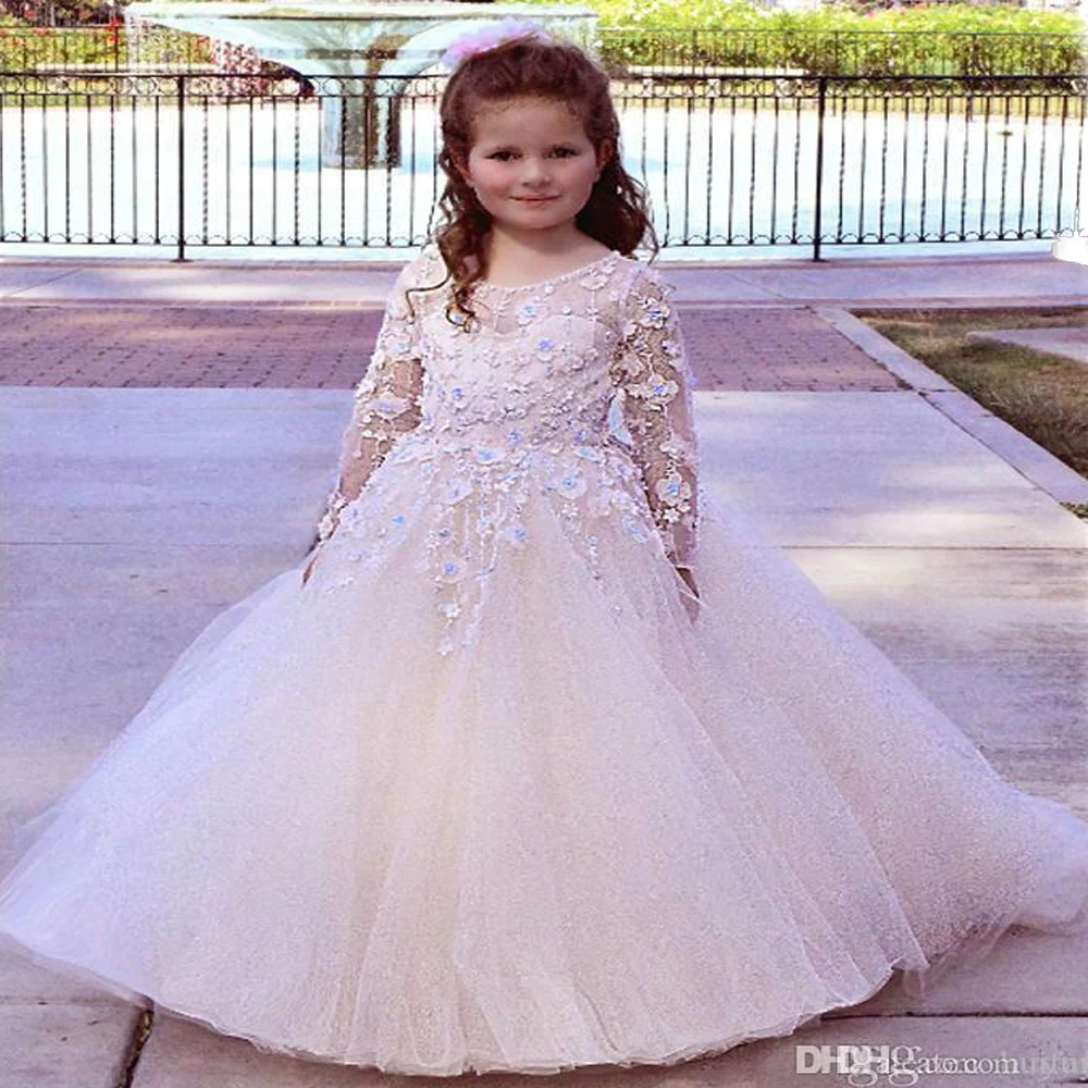 Одежда с длинными рукавами для девочек в цветочек платья свадьбы из прозрачной