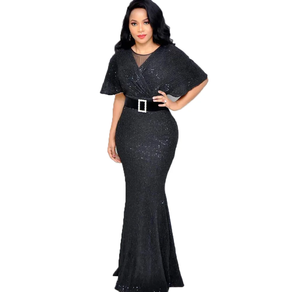 Платье в африканском стиле с блестками черного и золотого цвета|Африканская