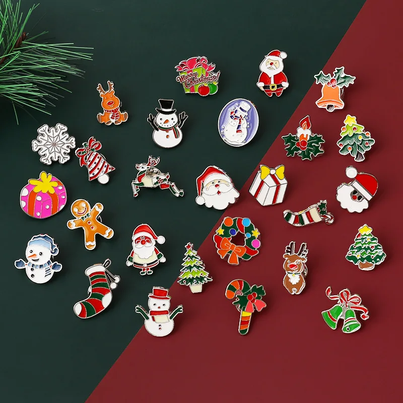 

Fashion Christmas Brooches Santa Claus Hat Snowflake Penguin Gingerbread Man Pins Badges Brooch New Year Gifts Lapel Pin