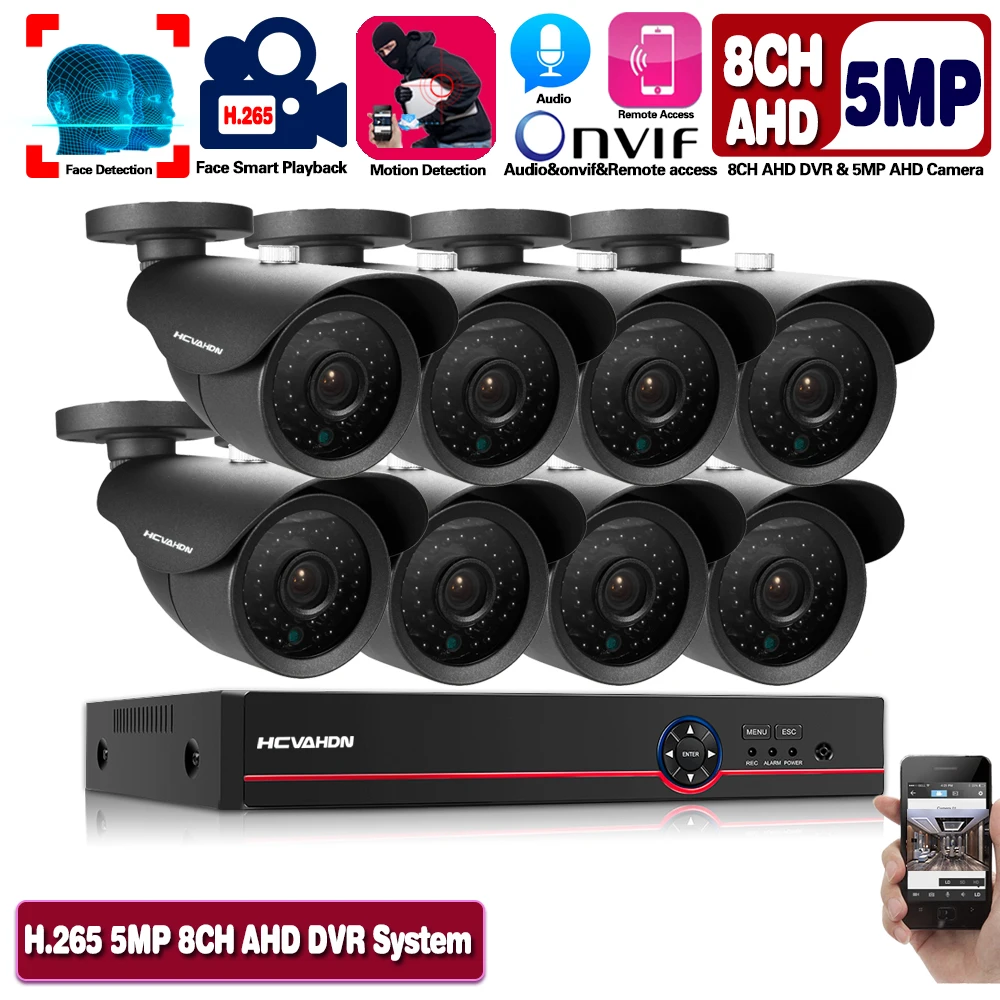 Камера видеонаблюдения H.265 беспроводная камера безопасности 8 каналов 5 МП NVR DVR