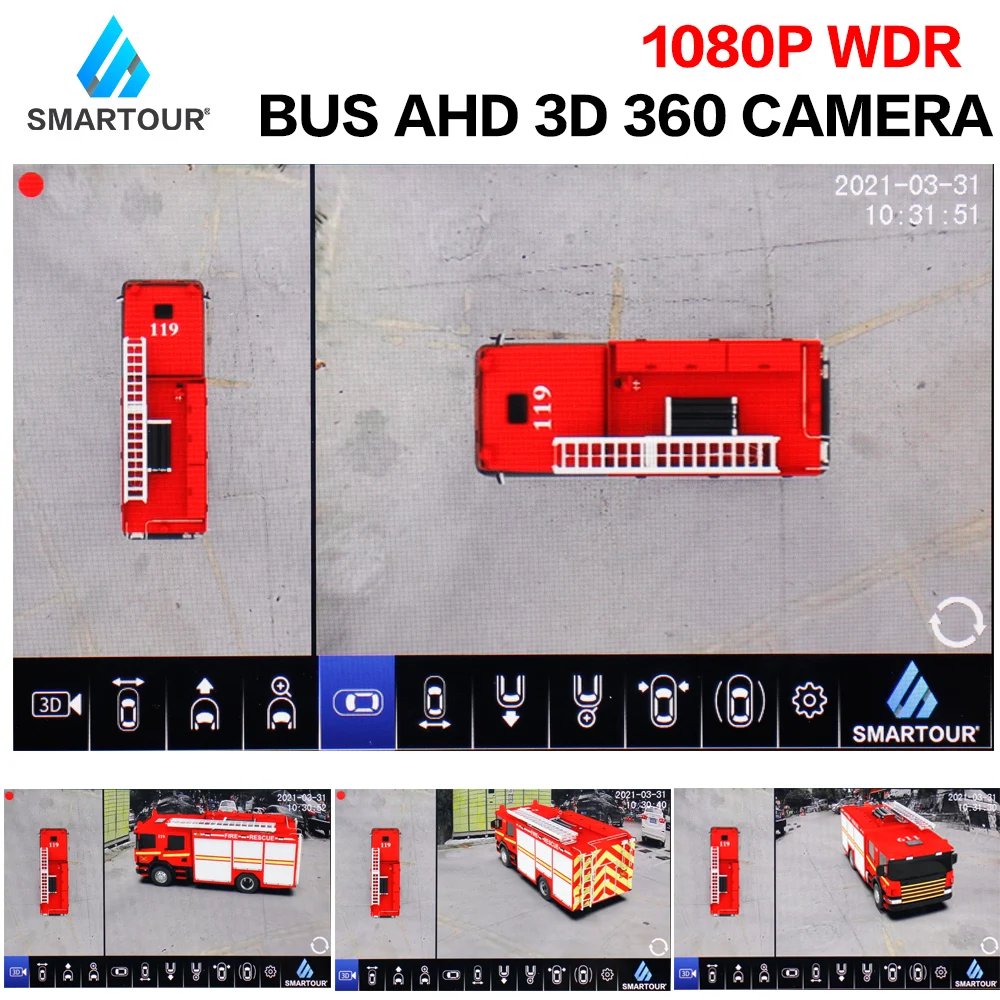 1080P 3D рыбий глаз 360 вид с птицы объемный автомобиль DVR камера система для пожарного