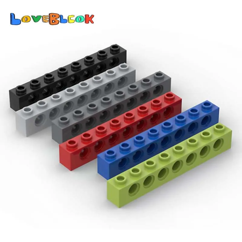 LoveBlock технический кирпич 1x8 с отверстиями, строительные блоки, сборы MOC, детали, игрушки «сделай сам», подарок, креативный 3702 для детей, 10 шт./лот