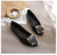 classic fashion shallow pointed flats casual shoes women metal square buckle slip comfort shoes black for lady womens flat shoe