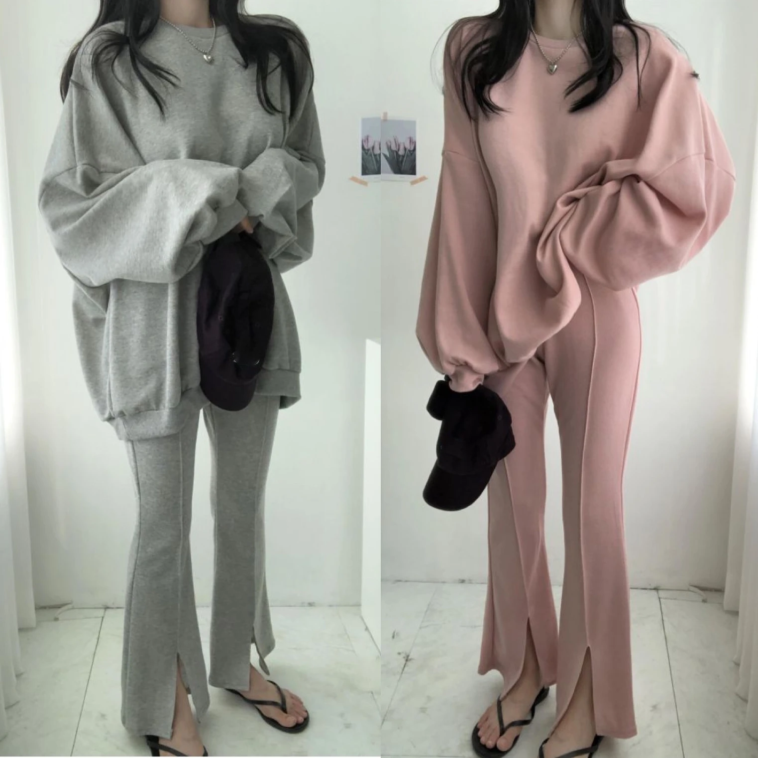 

Oversized Loose 2-Piece Ladies Sportswear Pullover + Split Fflared Sports Pants Suit Fashion Casual Harajuku Outfit