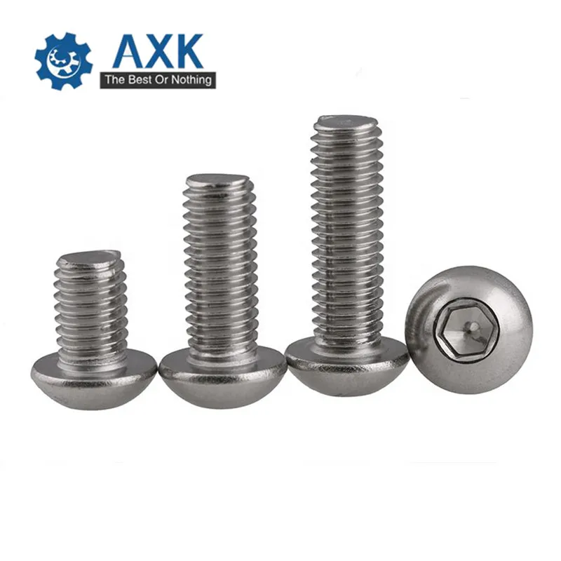 AXK 50Pcs M2 M2.5 M3 M4 M5 304 Stainless Steel A2 Round Head Screws Mushroom Hexagon Socket Button Head Screw