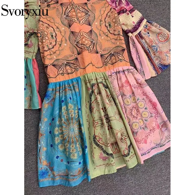 

Svoryxiu 2021 Designer Runway Summer Short Dress Women's Fashion 3/4 Sleeve Watercolor Totem Print Dresses Vestdios