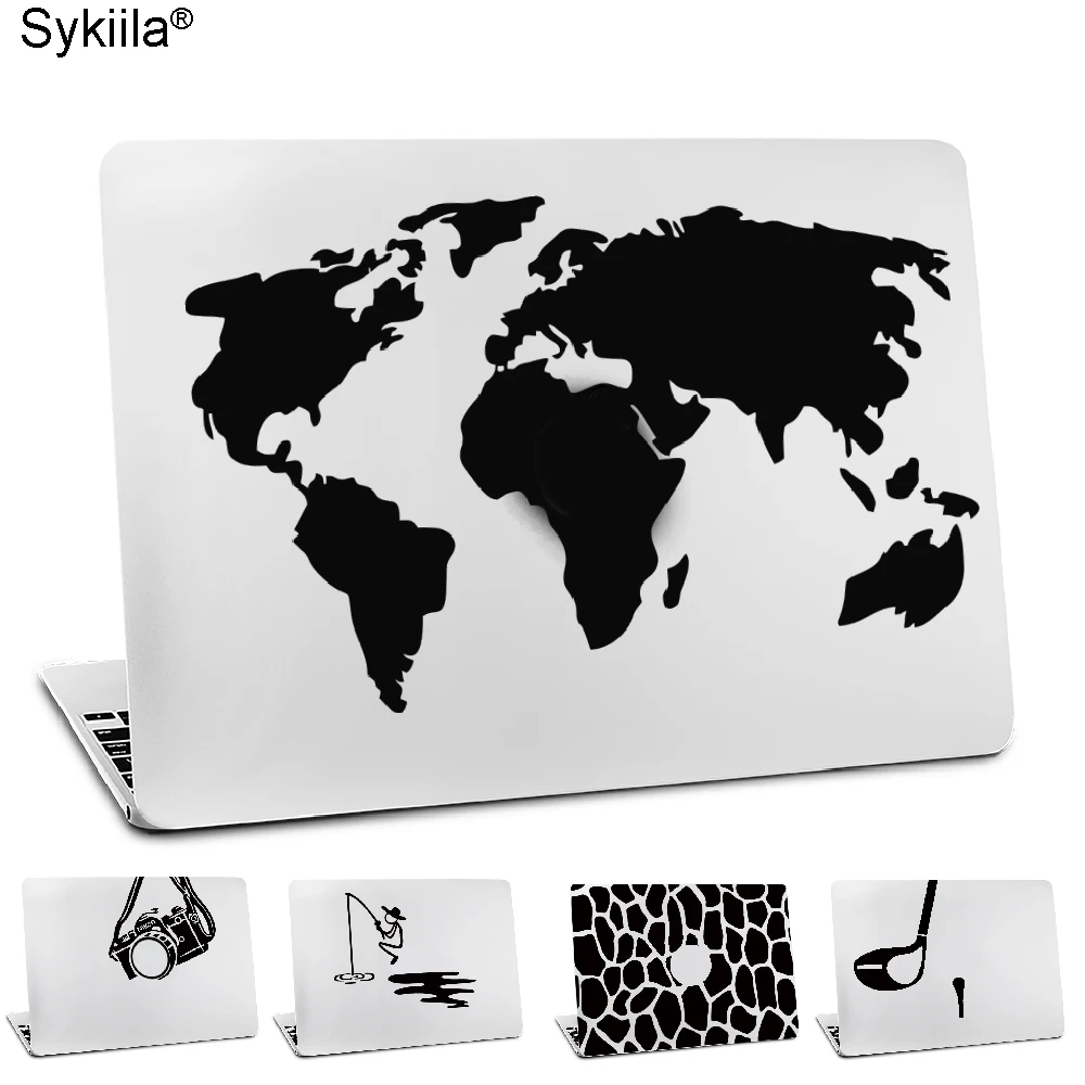 Sykiila наклейка для Macbook Air 11 12 13 Pro 13 15 16 17 виниловая наклейка на стену для ноутбука черная наклейка Карта мира Земля камера Горный Лев