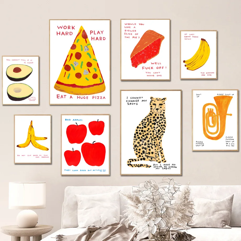 

David Shrigley leopard Pizza Giclee Modern Wall Art Canvas Painting Nordic Poster And Prints Wall Pictures For Living Room Decor