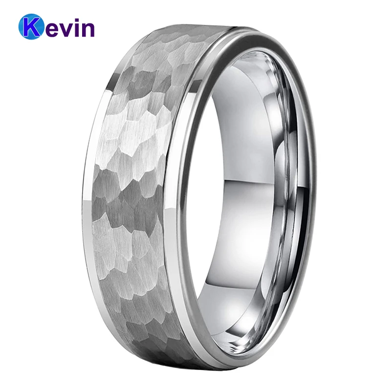 

Shiny Forever Tungsten Wedding Band Hammer Ring For Men Women Multi-Faceted Hammered Stepped Brushed Finish 6MM 8MM Comfort Fit