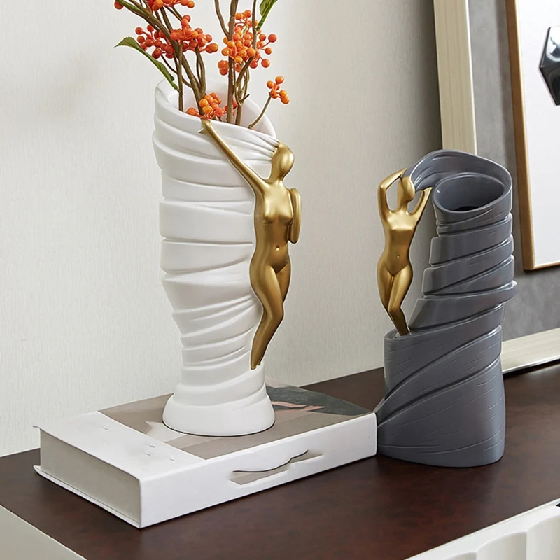 

Nordic Light Luxury Resin Vase Ornaments Abstract Art Desktop Flower Arrangement Living Room Home Decoration Modern