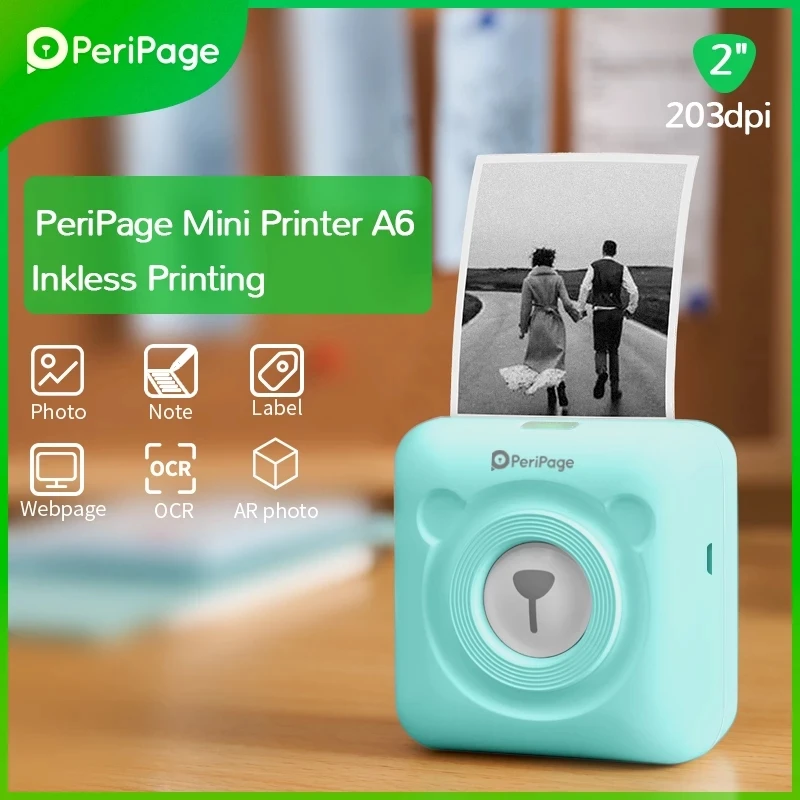 

PeriPage Portable Thermal Bluetooth Printer 203dpi A6 Yellow Photo Receipt Wireless Label Mini Printer for Android IOS Mobile