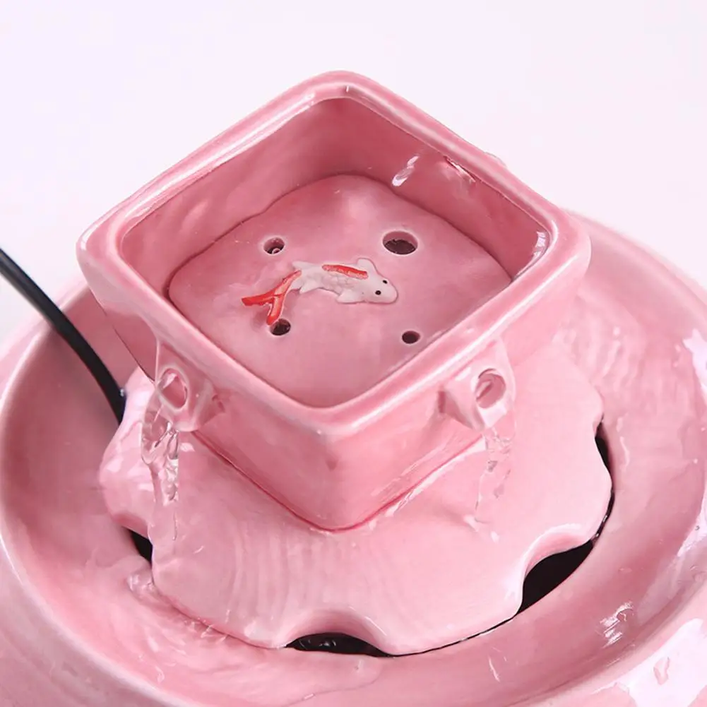 Pink Керамическая миска для домашних животных, автоматическая подача воды, диспенсер для воды, циркуляционный питьевой фонтан для домашних животных, товары для кормления кошек - Цвет: Pink