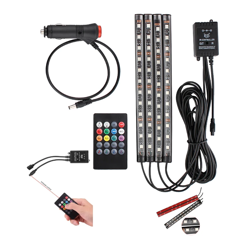 DC 12V RGB Светодиодные ленты светильник 4 Шт Автомобильные внутренние разноцветные