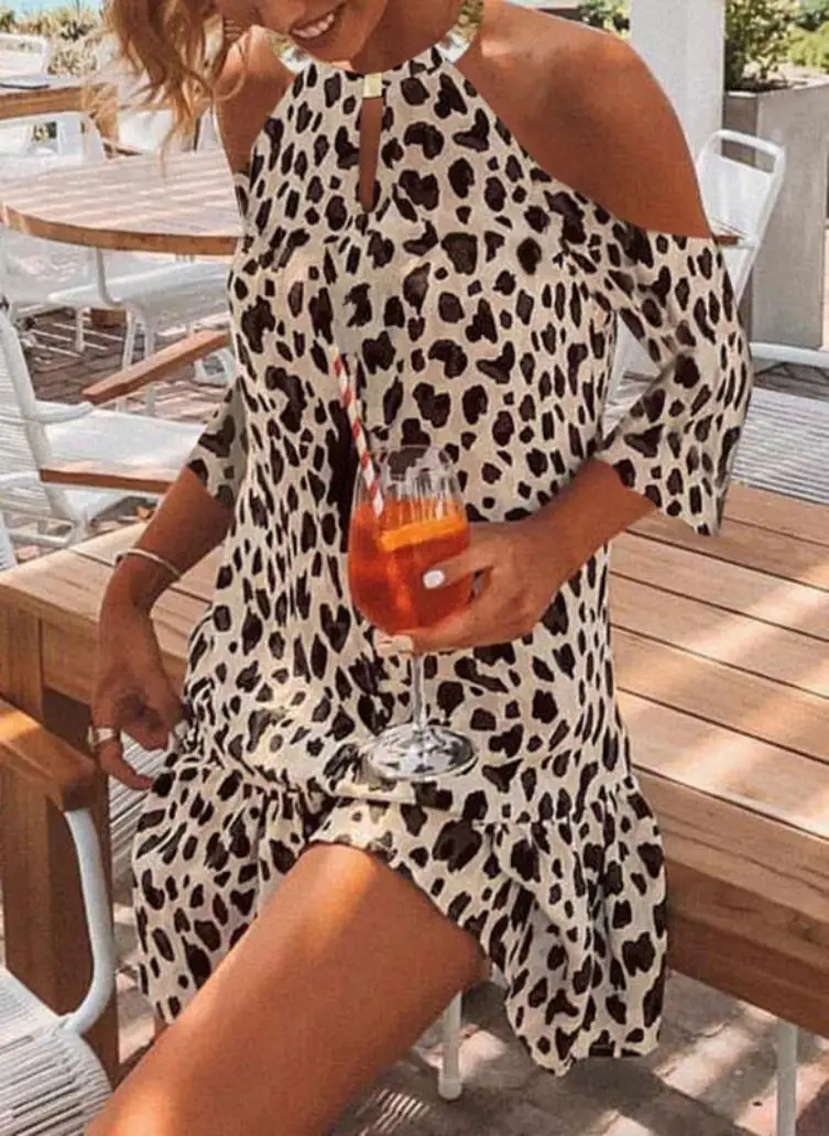 

Summer 2021 Women's Fashion Halter Printed Dress Casual Sexy Strapless Half Sleeve Party Dress