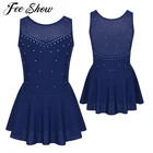 Дети блестящие стразы Тюль Фигурное катание на роликах платье Девушки Балетные гимнастические леотарды костюм для танцевального конкурса