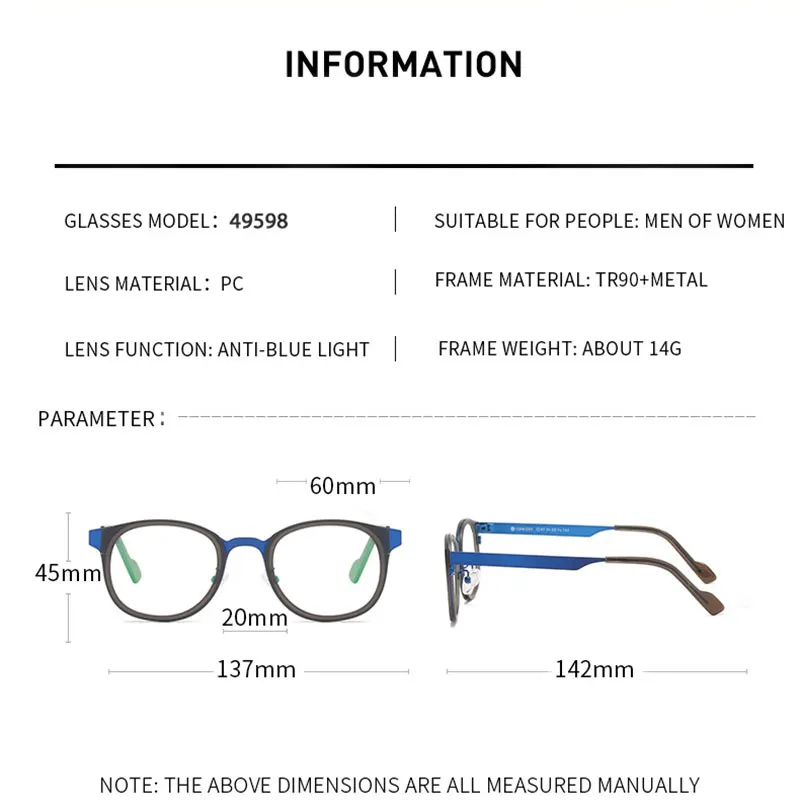 

49598 Metal Oval Retro Glasses Frame Men's and Women's Optical Fashion Computer Eyeglasses