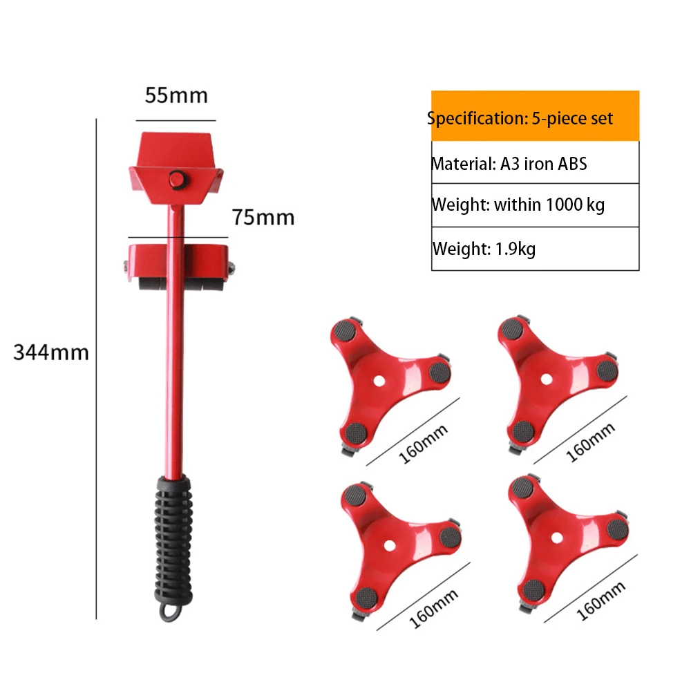 

Lifter Heavy Professional Tool Set with Roller,Trolley Wheel Bar Mover Sliders Transporter Kit