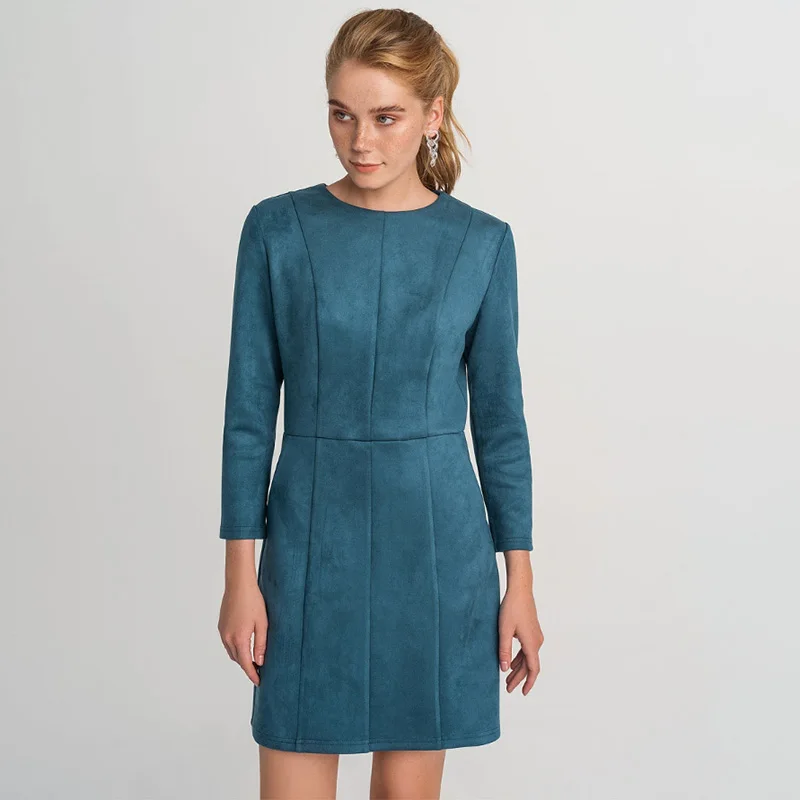 

Women Vintage Velvet A-line Party Dress Three Quarter Sleeve O neck Solid Elegant Casual Mini Dress 2020 Spring Fashion Dress