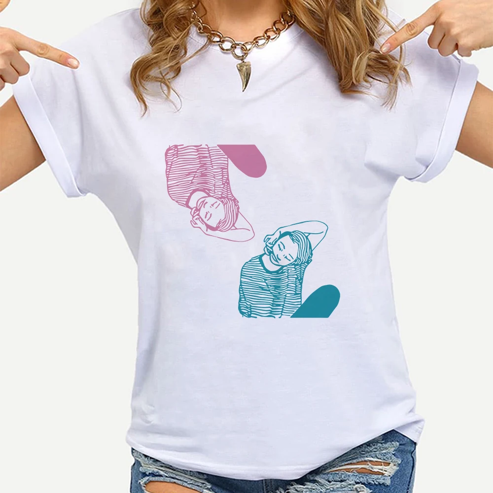 

2021 Women T Shirt Summer Fashion Girl Thinking Tshirt Y2k Shirts Personalized Loose Streetwear Korean T-shirts Graphic Tops