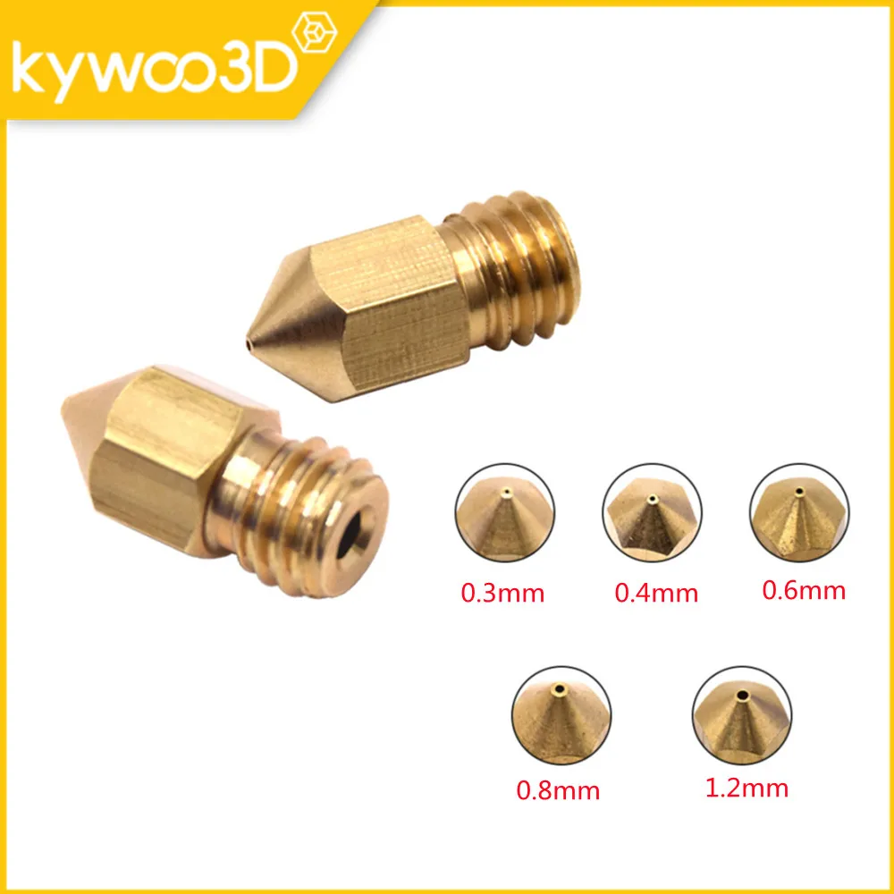 kywoo3D MK8 Brass Copper Nozzle Kit for 3D Printer Extruder Print Head 0.3/0.4/0.6/0.8/1.2mm M6 1.75MM 3D Printer Brass Nozzle 