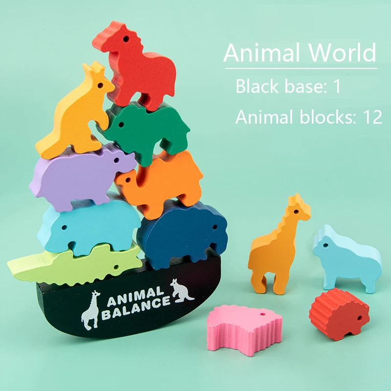 Animal Wooden Stacking Toys Balancing Game Motor Skill Building Blocks Leaning Balance Toy Montessori Jenga for Children | Игрушки и