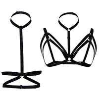 2 pieces of women elastic body bikini harnessfor club wearing pu leather waist belts punk gothic sexy bra dress accessories