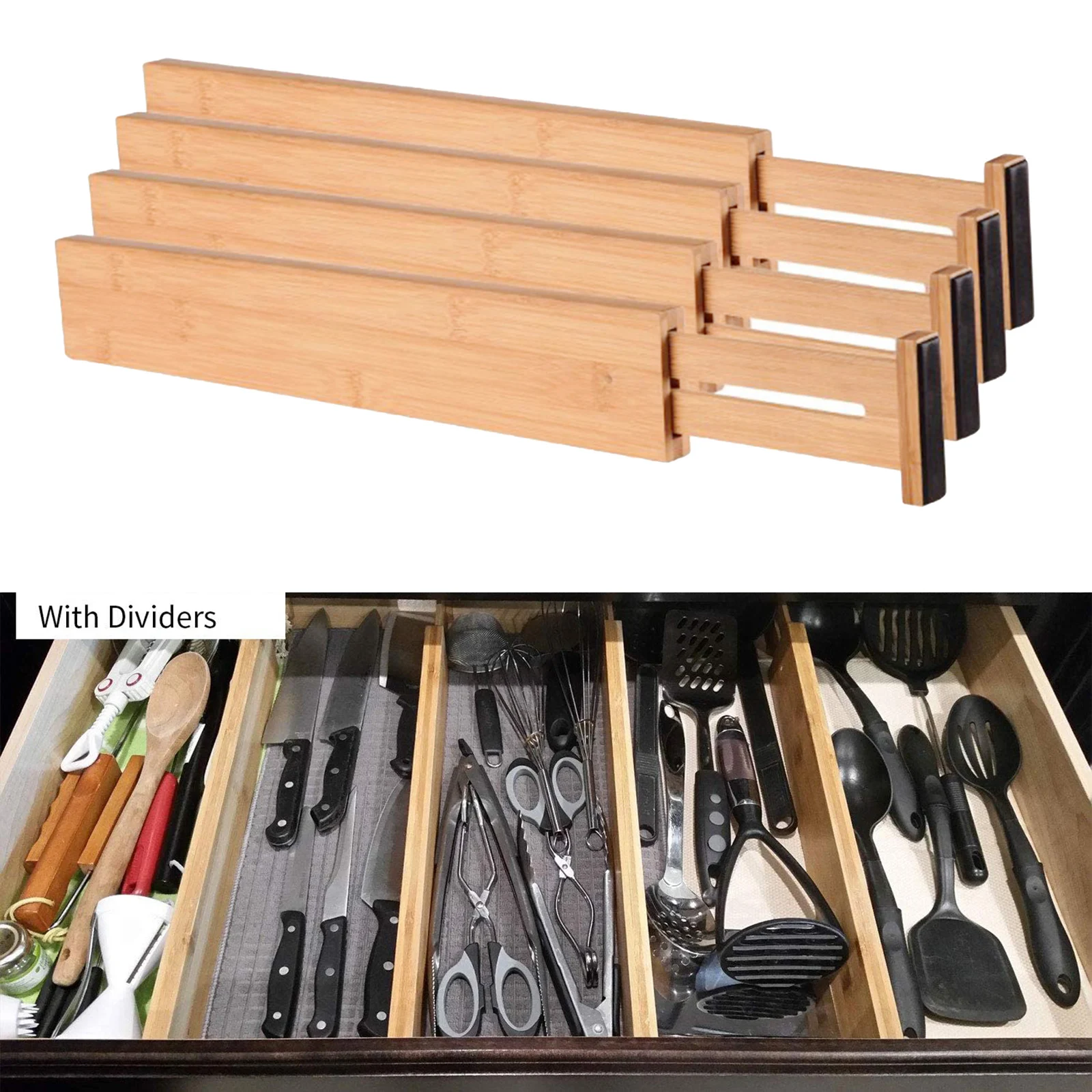 

4x Expandable Drawer Separator Organizer Spring Loaded for Bathroom Office