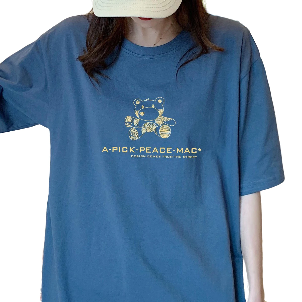 

Women Short Sleeve Cartoon Bear Print T-shirt Summer Casual Letter Print Loose Tops