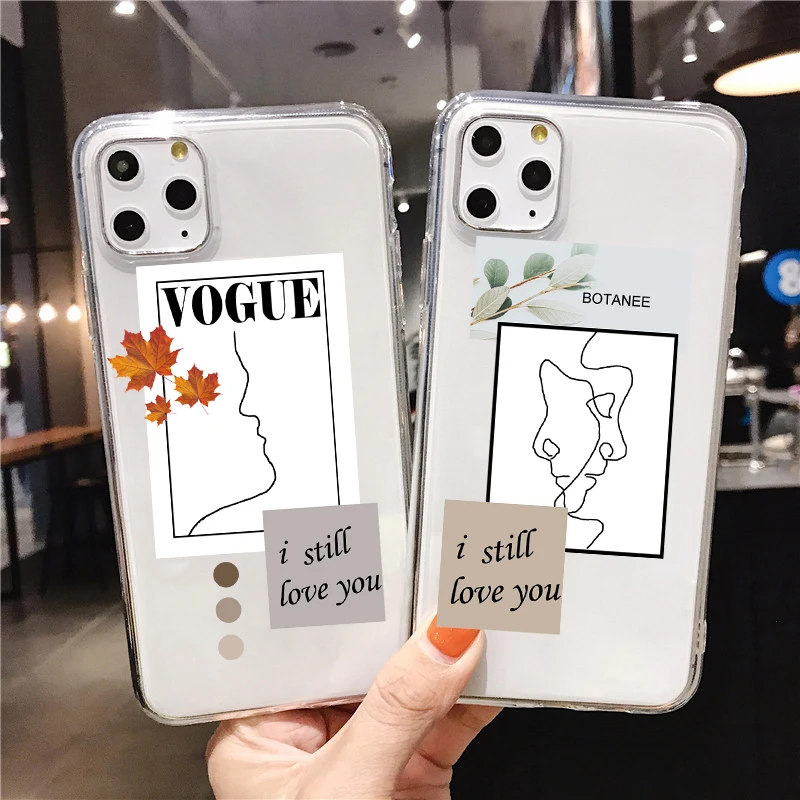 

Artistic Face Letter Phone Case For iPhone 12 SE2020 X XR XS Max 7 8Plus 11Pro Max Transparent Soft Silicone Phone Cover Coque