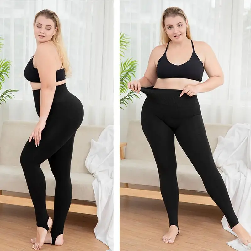6XL Plus Size Stirrup Leggings for Women - High Waist Cotton Skinny Pant for Autumn Winter - Casual, Warm, Stretch Seamless Legging image 2