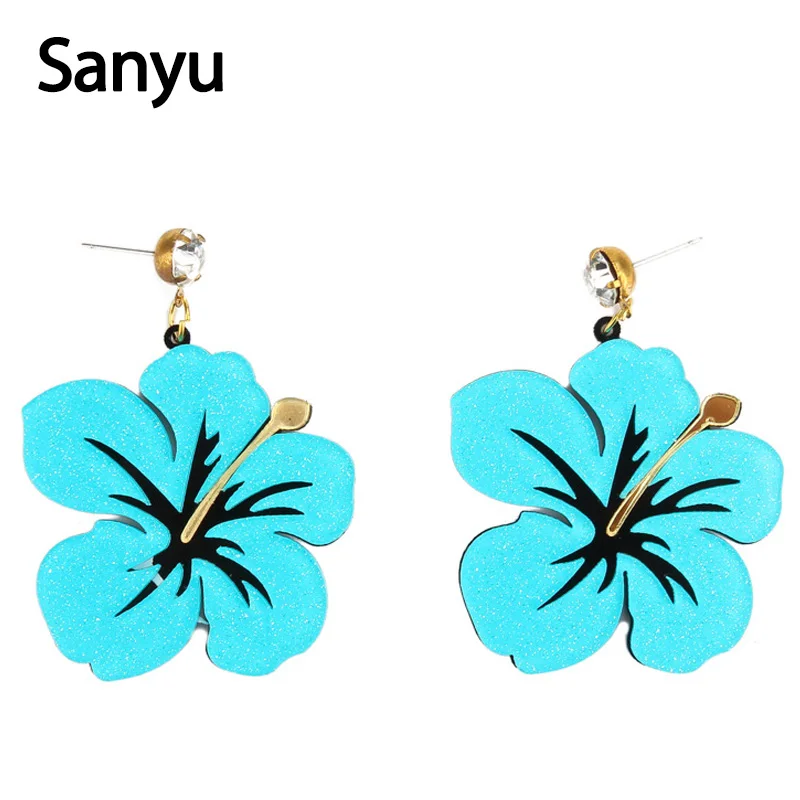 Модные Акриловые висячие серьги в форме синей розы красных цветов Красочные