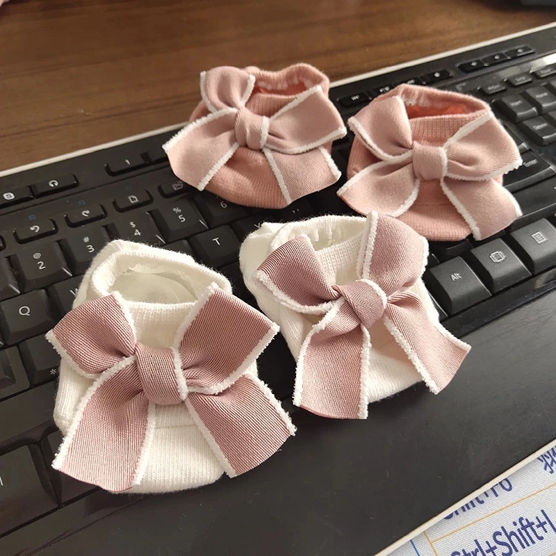 

Cute Bowknot Baby Socks Soft Cotton Newborn Girl Short Socks With Rubber Soles Anti Slip Solid Color Kids Toddler Floor Socks
