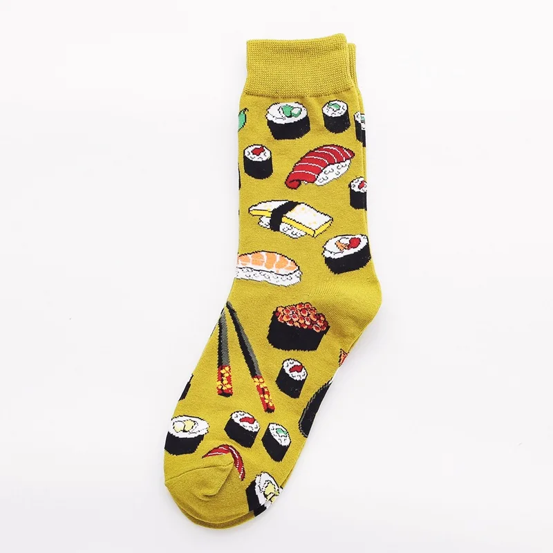 Yellow Fashion personality funny long socks ladies casual warm long cotton happy pop hip hop style street tide avocado egg couple socks - Color: Yellow