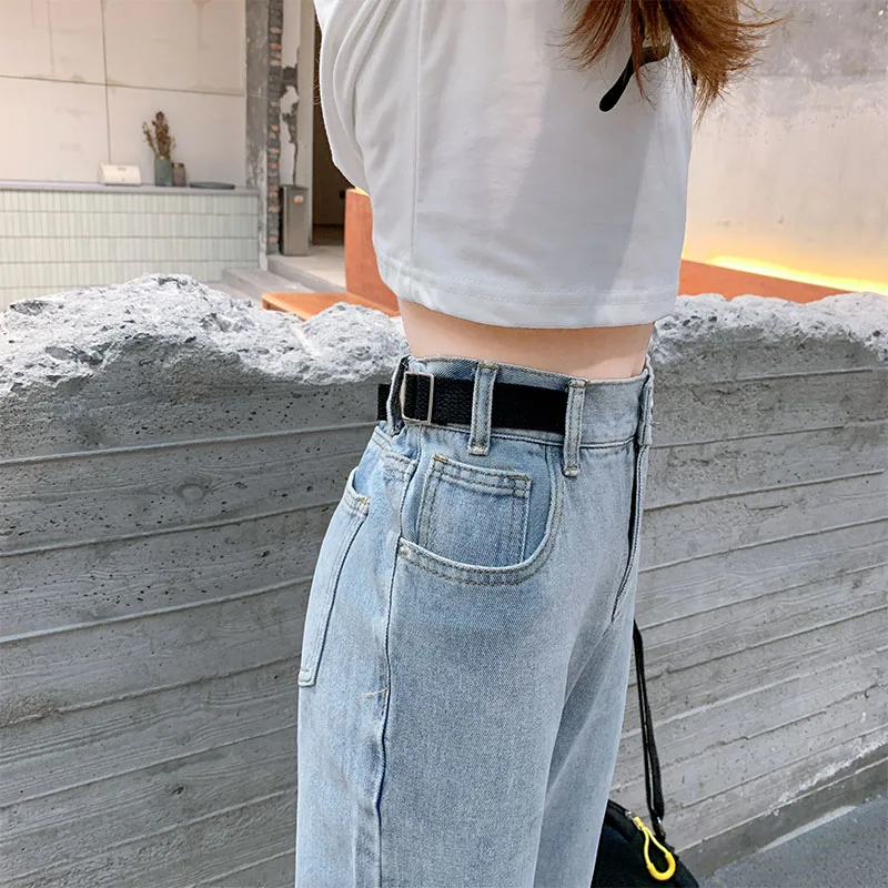 

TongSiHai Jeans for Women Ladies Fashion High Waist Straight Wide Leg Denim Pants Girl Light Blue Jean Streetwear Vaqueros Mujer