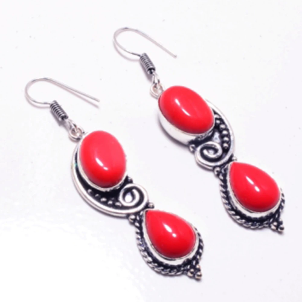 Подлинные серьги кораллового цвета с серебряным наложением поверх меди Женские