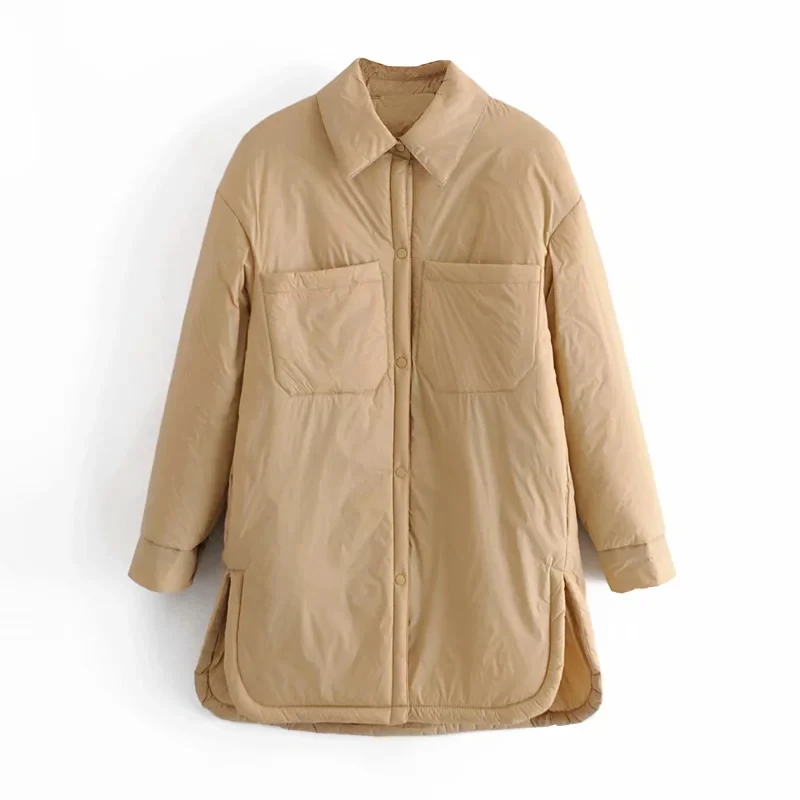 

Women's Jackets Oversize Parkas Thin Coats Khaki Shirt Coat Long Femme BF Long Sleeves Big Pockets Outerwear Mujer Large Coat