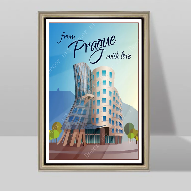 Чехословакия Прага закат квадратный путешествия холст картины винтажные стены