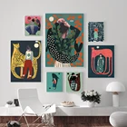 Холст с изображением женщины рыбы растений и животных Jagua, настенные художественные плакаты и принты в скандинавском стиле, настенные картины для украшения гостиной