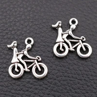 10pcs silver plated bike couple pendant retro necklace earrings metal accessories diy charms for jewelry crafts making 2120mm