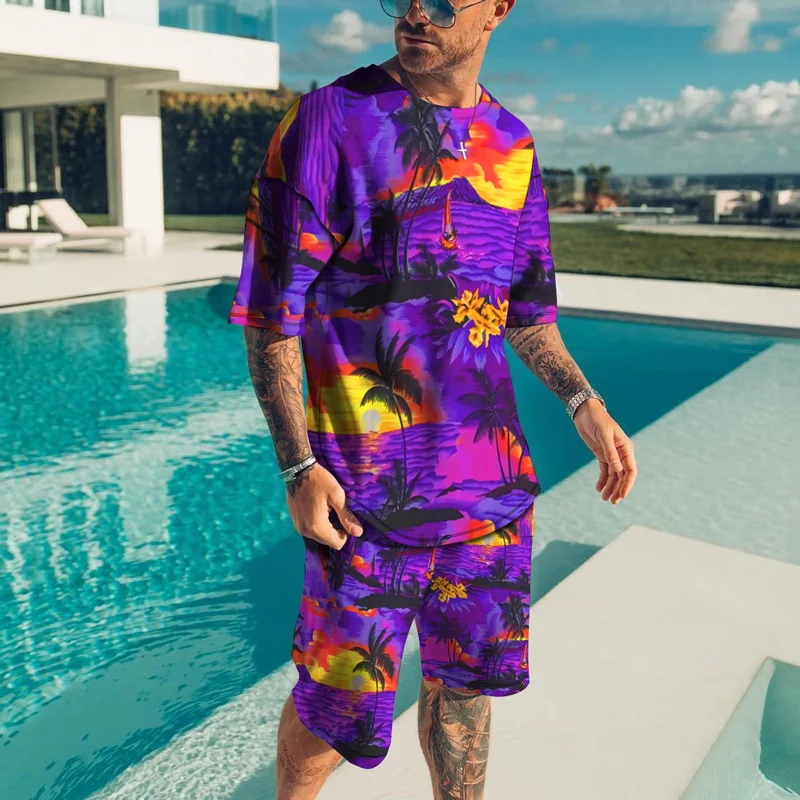 Новинка лета 2022 Мужская модная футболка с коротким рукавом и шорты костюм из двух